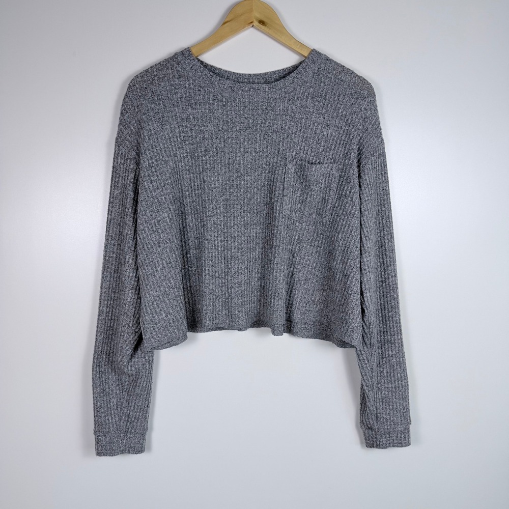 Grunge Gorpcore Wild Fable Waffle Knit Crop Top Womens XL Gray Comfy Normcore - Picture 3 of 9